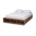 Baxton Studio Arthur Walnut Wood Queen Size Platform Bed with Built-In Shelves 164-10669